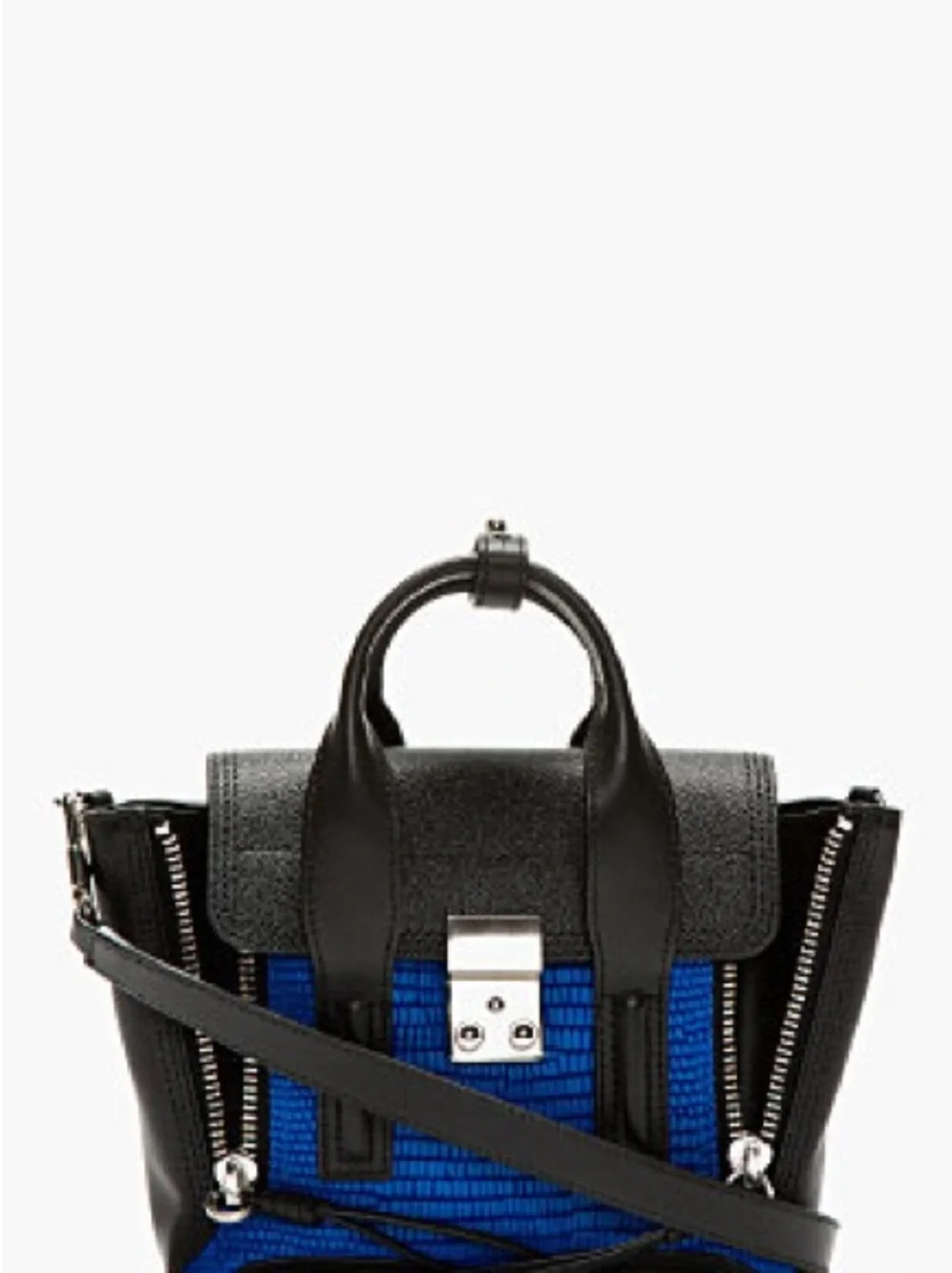 3.1 Phillip Lim Black/Blue Croc Embossed Leather Mini Pashli Satchel